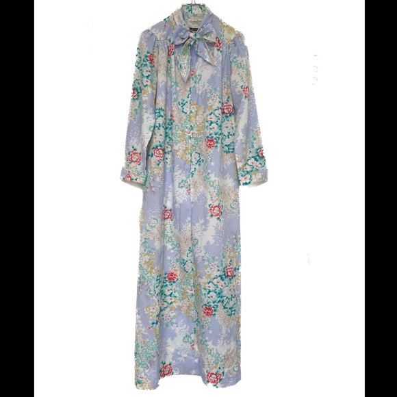 Dior Dresses & Skirts - Dior 🌸 Floral Dress 🌸 Vintage Lounge Gown Neck Tie Bow Christian Dior
